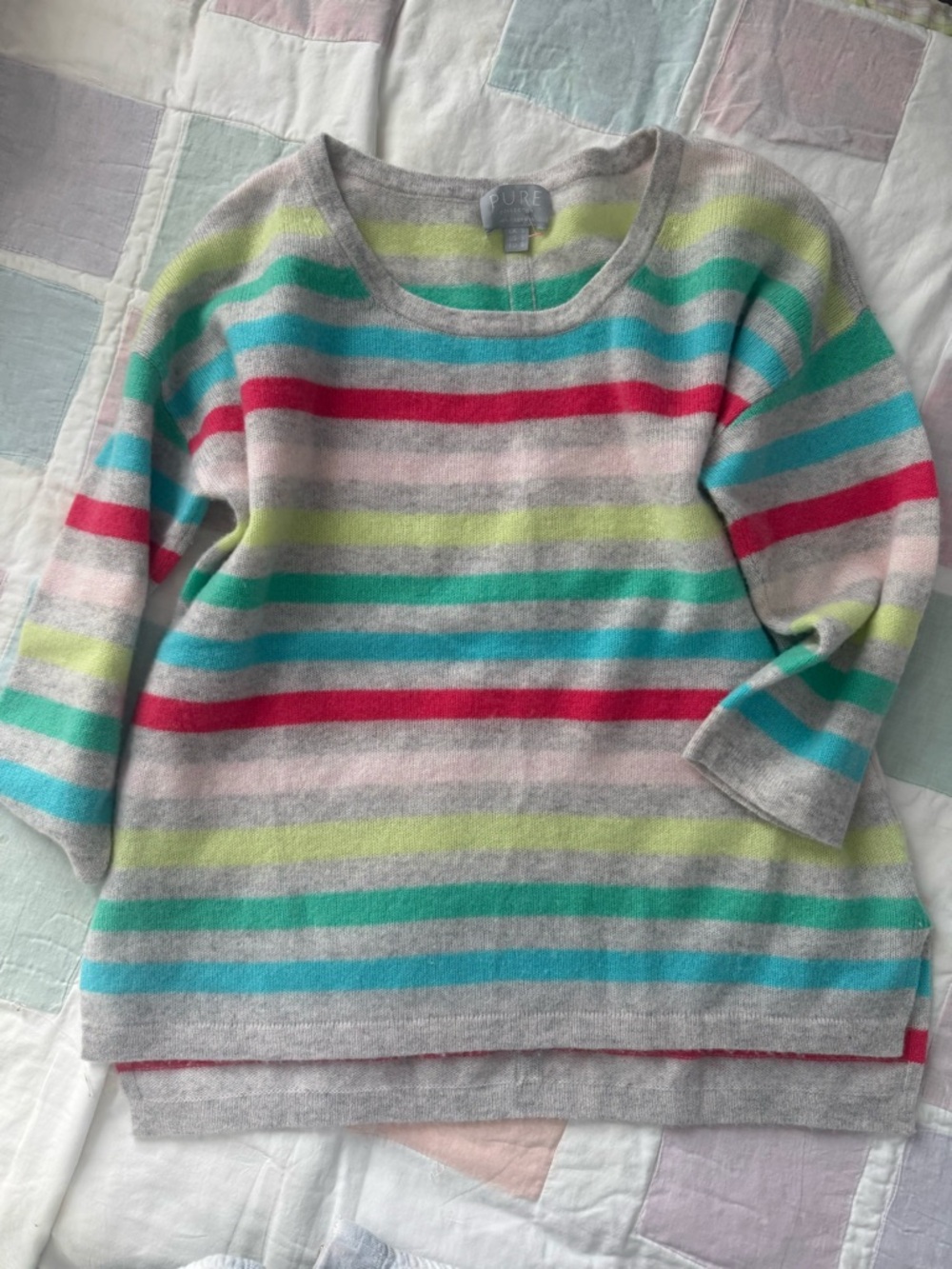 Pure Collection Striped Cashmere Sweater in Gray, Mint & Lemon